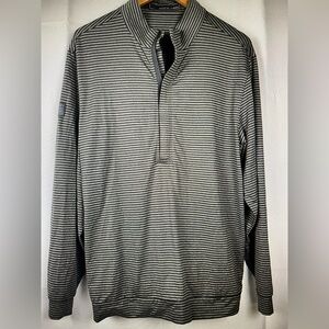 Matte Grey  1/2 Zip Pullover Golf Shirt Mens Long Sleeve Gray Striped Size L